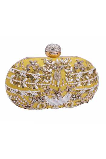 Nazaakat By Samara Singh_Yellow Beads, Pearls, Rhinestones, Embellished Clutch With Detachable Sling _at_Aza_Fashions