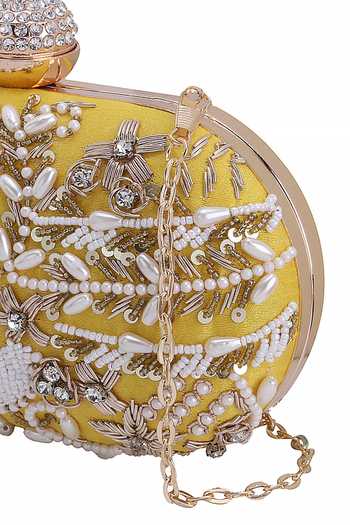 Buy_Nazaakat By Samara Singh_Yellow Beads, Pearls, Rhinestones, Embellished Clutch With Detachable Sling 