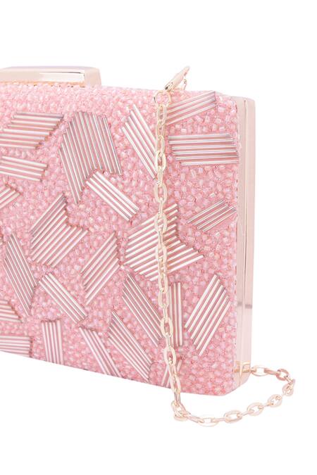 Buy_Nazaakat By Samara Singh_Pink Beads Geometric Embellished Clutch With Detachable Sling