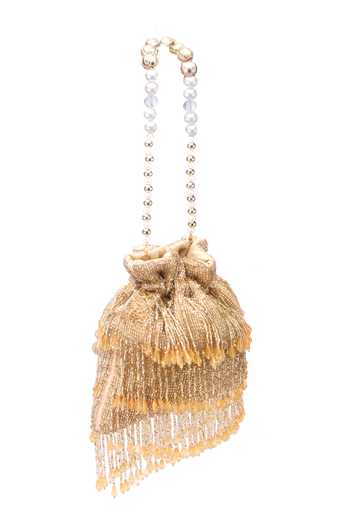Shop Nazaakat By Samara Singh Gold Beads, Pearls, Tassels Beaded Fringe Potli Bag Online at Aza Fashions Shop_Nazaakat By Samara Singh_Gold Beads, Pearls, Tassels Beaded Fringe Potli Bag _Online_at_Aza_Fashions