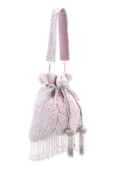 Buy_Nazaakat By Samara Singh_Pink Beads, Tassels Beaded Embroidered Potli Bag With_Online_at_Aza_Fashions