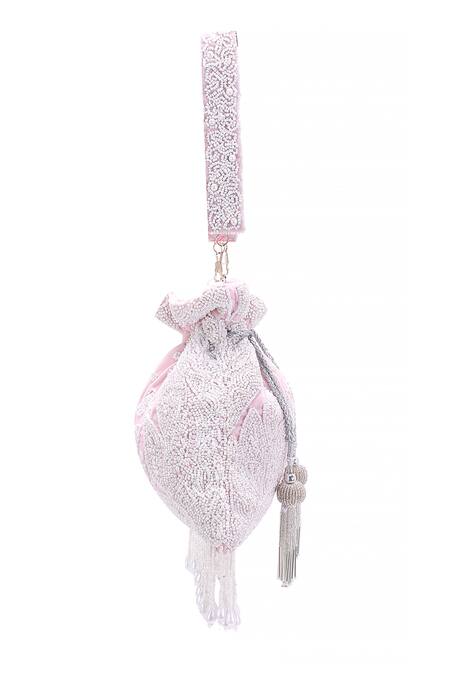 Shop_Nazaakat By Samara Singh_Pink Beads, Tassels Beaded Embroidered Potli Bag With_Online_at_Aza_Fashions