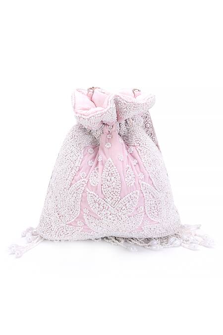 Nazaakat By Samara Singh_Pink Beads, Tassels Beaded Embroidered Potli Bag With_at_Aza_Fashions