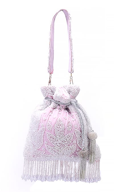 Buy_Nazaakat By Samara Singh_Pink Beads, Tassels Beaded Embroidered Potli Bag With