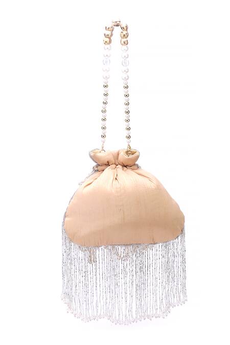 Buy Nazaakat By Samara Singh Gold Beads, Tassels, Pearls Beaded Fringe Potli Bag With Handle Buy_Nazaakat By Samara Singh_Gold Beads, Tassels, Pearls Beaded Fringe Potli Bag With Handle