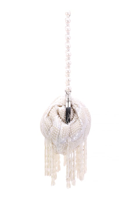 Nazaakat By Samara Singh_White Beads, Sequins, Pearls, Tassels And Embellished Batua Bag_Online_at_Aza_Fashions