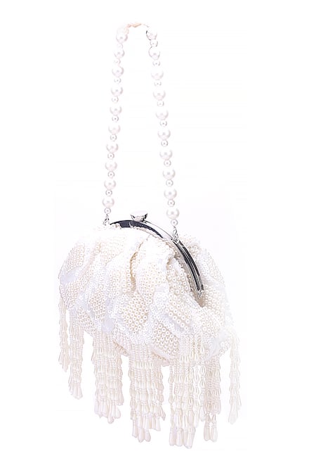 Shop_Nazaakat By Samara Singh_White Beads, Sequins, Pearls, Tassels And Embellished Batua Bag_Online_at_Aza_Fashions