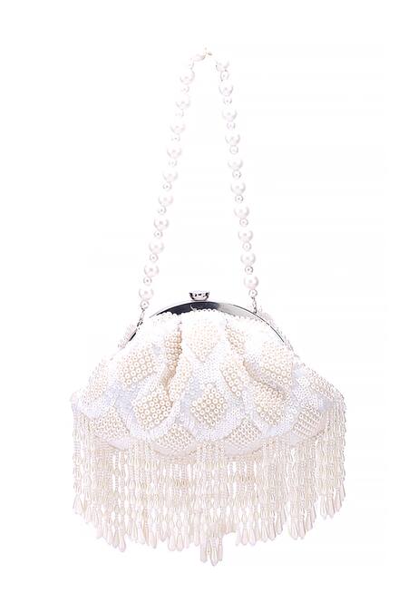 Nazaakat By Samara Singh_White Beads, Sequins, Pearls, Tassels And Embellished Batua Bag_at_Aza_Fashions