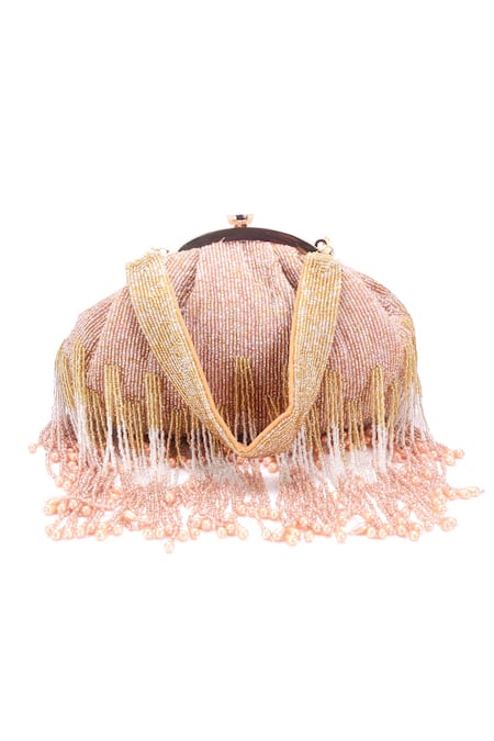 Buy_Nazaakat By Samara Singh_Pink Beads, Tassels Beaded Fringe Batua Bag_Online_at_Aza_Fashions