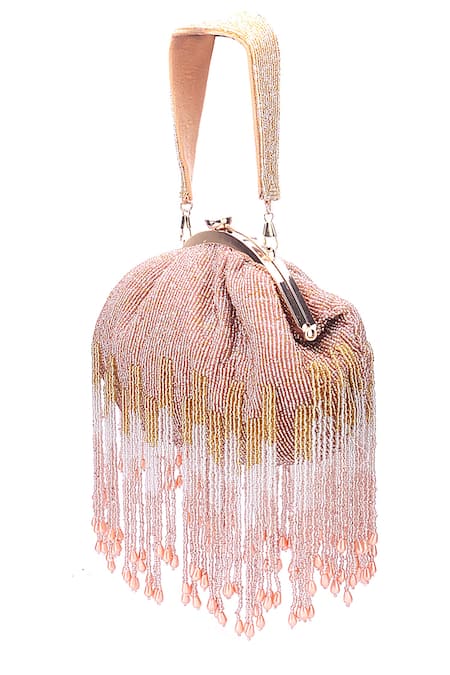 Nazaakat By Samara Singh_Pink Beads, Tassels Beaded Fringe Batua Bag_at_Aza_Fashions