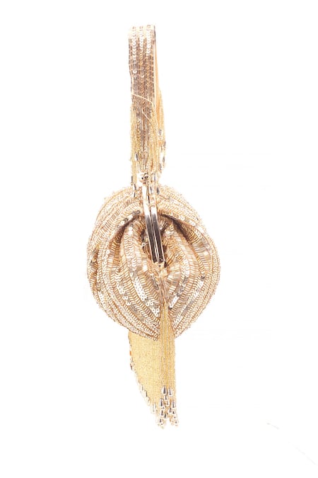 Nazaakat By Samara Singh_Gold Sequins, Beads, Tassels And Embellished Batua Bag_Online_at_Aza_Fashions
