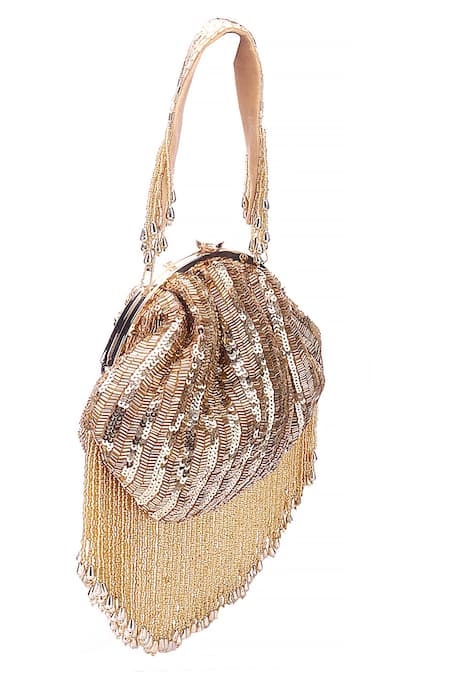 Shop_Nazaakat By Samara Singh_Gold Sequins, Beads, Tassels And Embellished Batua Bag_Online_at_Aza_Fashions