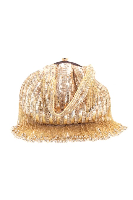 Nazaakat By Samara Singh_Gold Sequins, Beads, Tassels And Embellished Batua Bag_at_Aza_Fashions
