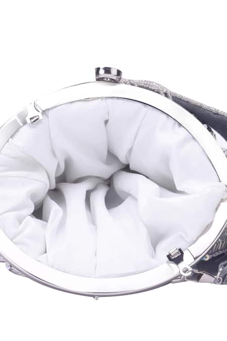 Nazaakat By Samara Singh Silver Sequins, Beads, Tassels And Embellished Batua Bag Online at Aza Fashions Nazaakat By Samara Singh_Silver Sequins, Beads, Tassels And Embellished Batua Bag _Online_at_Aza_Fashions