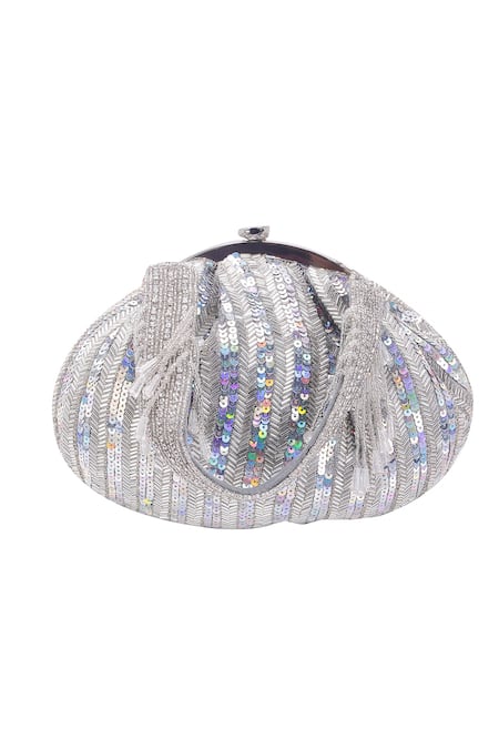 Nazaakat By Samara Singh Silver Sequins, Beads, Tassels And Embellished Batua Bag at Aza Fashions Nazaakat By Samara Singh_Silver Sequins, Beads, Tassels And Embellished Batua Bag _at_Aza_Fashions