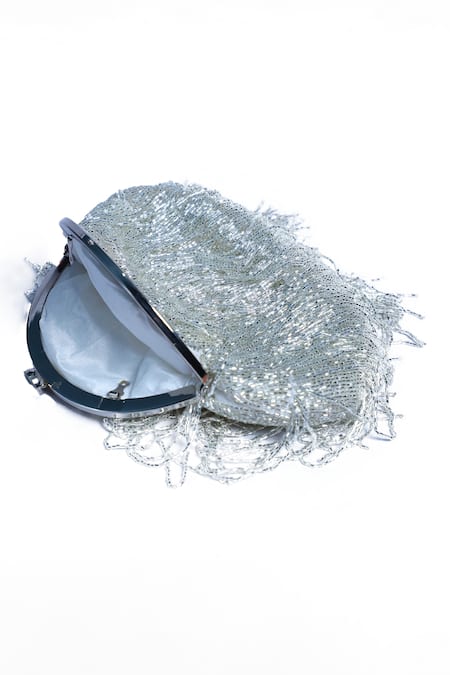 Nazaakat By Samara Singh Silver Beads, Pearls, Fringe Beaded Batua Bag Online at Aza Fashions Nazaakat By Samara Singh_Silver Beads, Pearls, Fringe Beaded Batua Bag_Online_at_Aza_Fashions