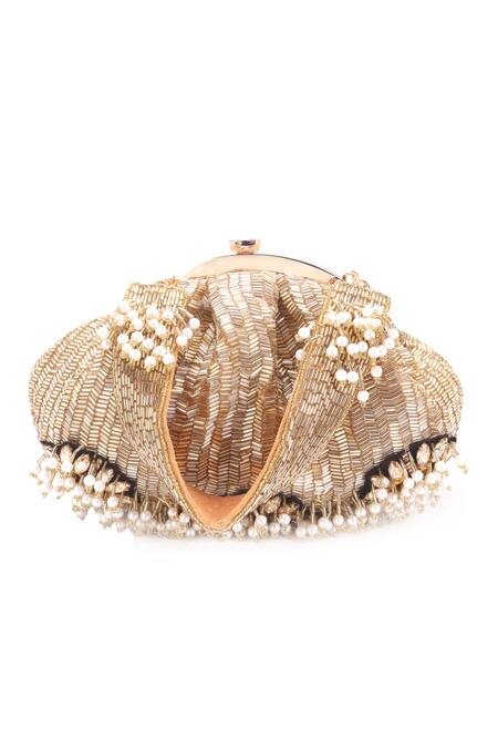 Nazaakat By Samara Singh_Gold Beads, Pearls, Stones Beaded And Embellished Batua Bag_Online_at_Aza_Fashions