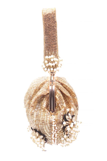 Buy_Nazaakat By Samara Singh_Gold Beads, Pearls, Stones Beaded And Embellished Batua Bag_Online_at_Aza_Fashions