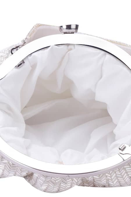 Nazaakat By Samara Singh_Silver Beads, Pearls, Crystals, Stones Beaded Embellished Batua Bag _Online_at_Aza_Fashions