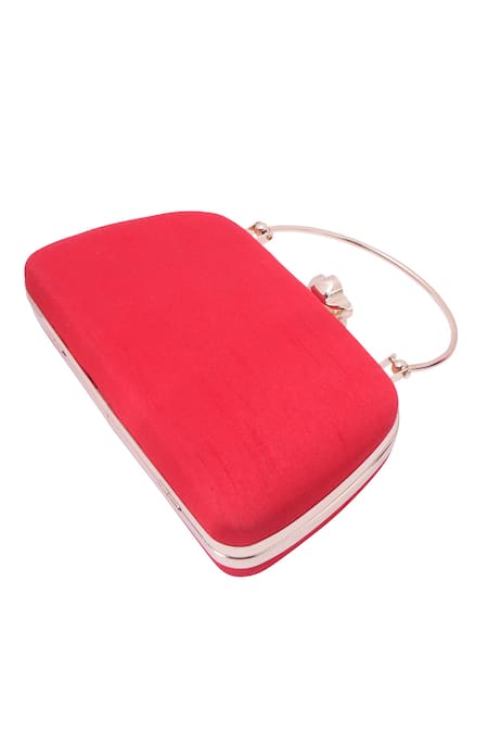 Shop_Nazaakat By Samara Singh_Red Embroidery, Pearls, Crystals Floral Clutch With Detachable Sling_Online_at_Aza_Fashions