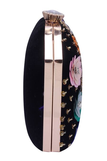 Nazaakat By Samara Singh_Black Sequins, Beads, Crystals, Stones Multi Floral And Embellished Clutch _at_Aza_Fashions