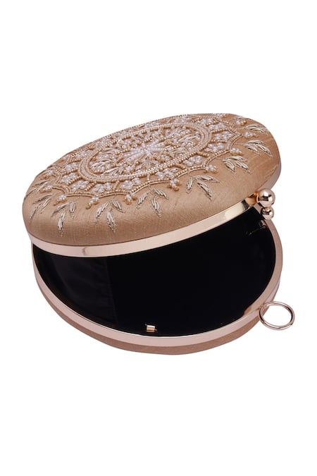 Nazaakat By Samara Singh_Gold Beads, Sequins, Embroidery Round Clutch With Detachable Sling _Online_at_Aza_Fashions