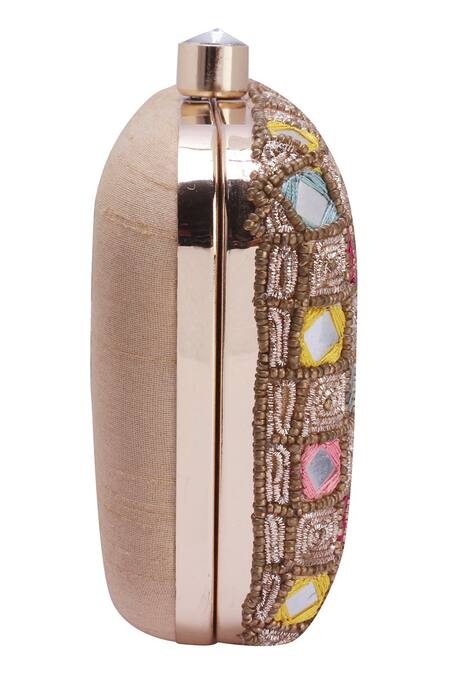 Shop_Nazaakat By Samara Singh_Gold Mirrors, Beads And Embellished Silk Clutch _Online_at_Aza_Fashions
