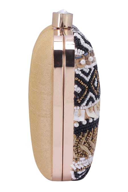 Shop_Nazaakat By Samara Singh_Black Beads, Sequins, Pearls, Stones Geometric Beaded And Embellished Clutch _Online_at_Aza_Fashions