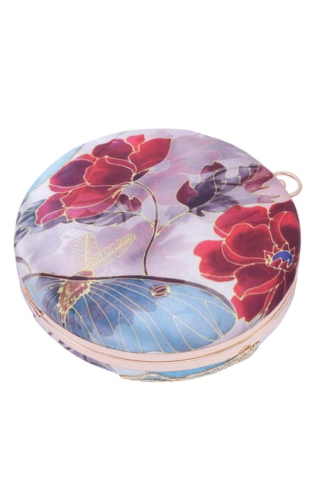 Shop_Nazaakat By Samara Singh_Pink Beads, Embroidery, Sequins Floral Round Clutch With Sling _Online_at_Aza_Fashions