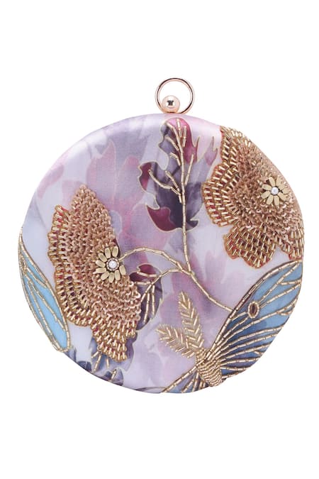 Buy_Nazaakat By Samara Singh_Pink Beads, Embroidery, Sequins Floral Round Clutch With Sling 