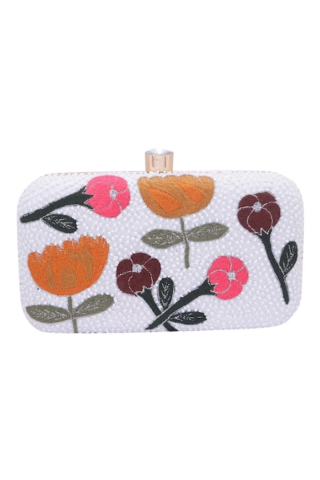 Shop_Nazaakat By Samara Singh_Multi Color Beads, Embroidery, Crystals Floral And Beaded Clutch Bag _Online_at_Aza_Fashions
