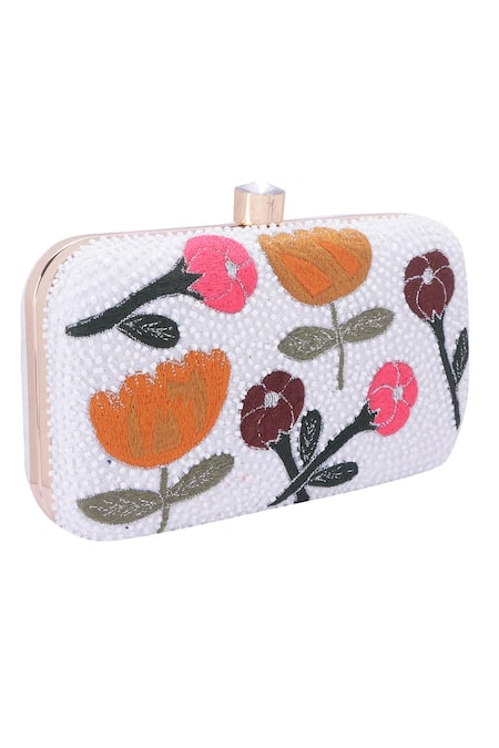 Nazaakat By Samara Singh_Multi Color Beads, Embroidery, Crystals Floral And Beaded Clutch Bag _at_Aza_Fashions