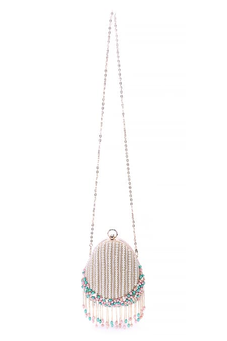 Shop Nazaakat By Samara Singh Off White Pearls, Beads, Chains And Embellished Clutch Bag at Aza Fashions Shop_Nazaakat By Samara Singh_Off White Pearls, Beads, Chains And Embellished Clutch Bag_at_Aza_Fashions