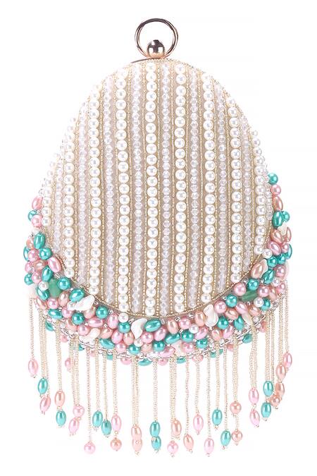 Nazaakat By Samara Singh Off White Pearls, Beads, Chains And Embellished Clutch Bag at Aza Fashions Nazaakat By Samara Singh_Off White Pearls, Beads, Chains And Embellished Clutch Bag_at_Aza_Fashions