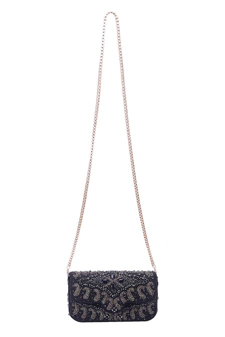 Nazaakat By Samara Singh Black Beads, Sequins Beaded And Embellished Flap Bag 