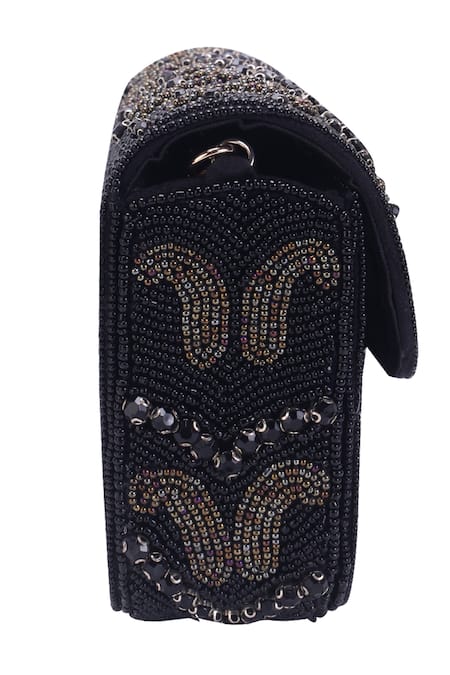 Buy_Nazaakat By Samara Singh_Black Beads, Sequins Beaded And Embellished Flap Bag_Online_at_Aza_Fashions