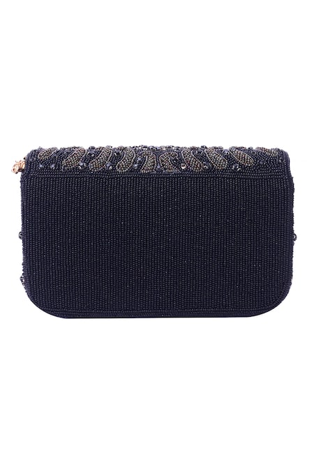 Shop_Nazaakat By Samara Singh_Black Beads, Sequins Beaded And Embellished Flap Bag_Online_at_Aza_Fashions