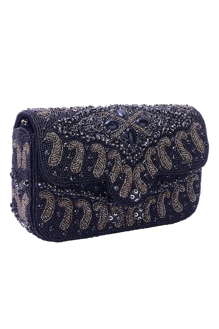 Nazaakat By Samara Singh_Black Beads, Sequins Beaded And Embellished Flap Bag_at_Aza_Fashions