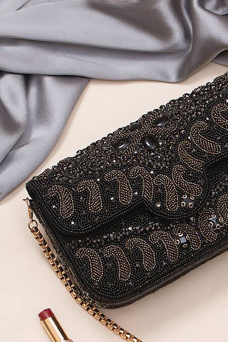 Buy_Nazaakat By Samara Singh_Black Beads, Sequins Beaded And Embellished Flap Bag