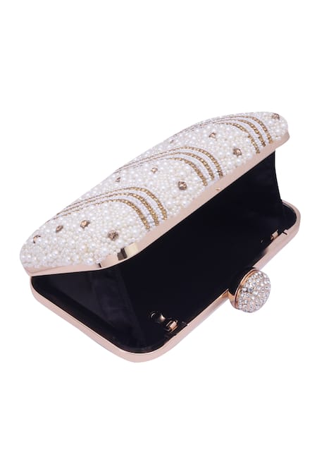Nazaakat By Samara Singh_White Pearls, Rhinestones, Beads And Stone Embellished Clutch_Online_at_Aza_Fashions