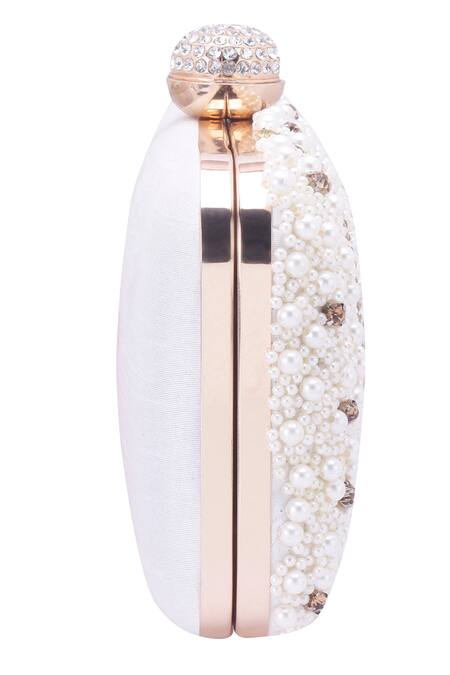 Shop_Nazaakat By Samara Singh_White Pearls, Rhinestones, Beads And Stone Embellished Clutch_Online_at_Aza_Fashions
