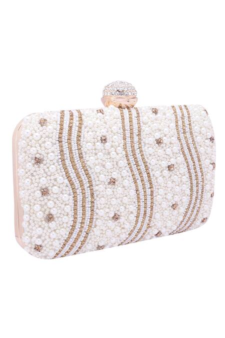 Buy_Nazaakat By Samara Singh_White Pearls, Rhinestones, Beads And Stone Embellished Clutch