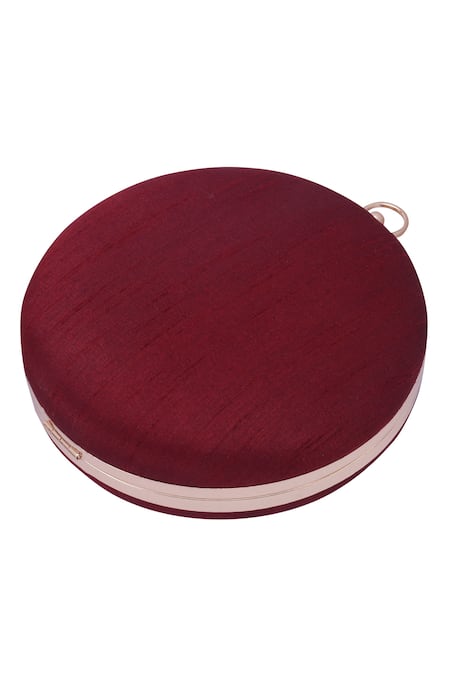 Buy_Nazaakat By Samara Singh_Maroon Beads, Sequins, Embroidery Round Clutch Bag _Online_at_Aza_Fashions