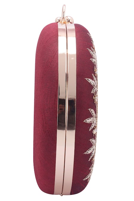 Shop_Nazaakat By Samara Singh_Maroon Beads, Sequins, Embroidery Round Clutch Bag _Online_at_Aza_Fashions