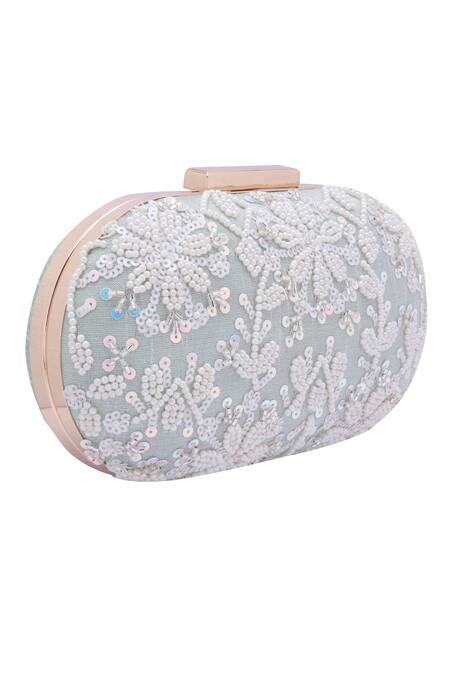Shop_Nazaakat By Samara Singh_Blue Beads, Sequins Beaded And Embroidered Clutch Bag _Online_at_Aza_Fashions