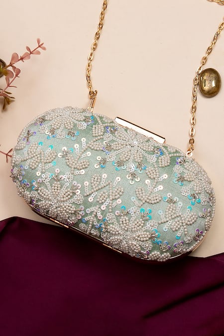 Nazaakat By Samara Singh Blue Beads, Sequins Beaded And Embroidered Clutch Bag 