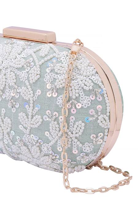 Shop_Nazaakat By Samara Singh_Blue Beads, Sequins Beaded And Embroidered Clutch Bag 