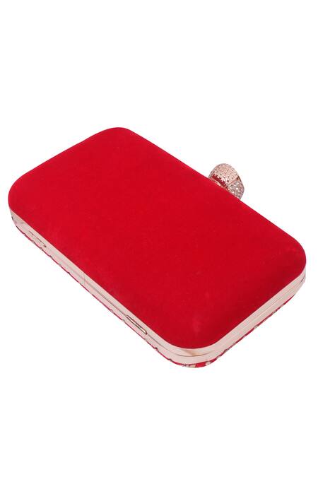 Nazaakat By Samara Singh_Red Embroidery, Beads, Rhinestones Floral Clutch With Detachable Sling _Online_at_Aza_Fashions