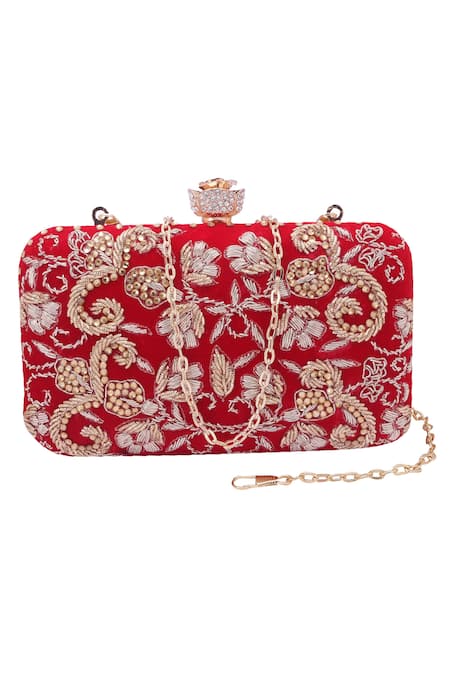 Nazaakat By Samara Singh Embroidered Floral Clutch With Detachable Sling 