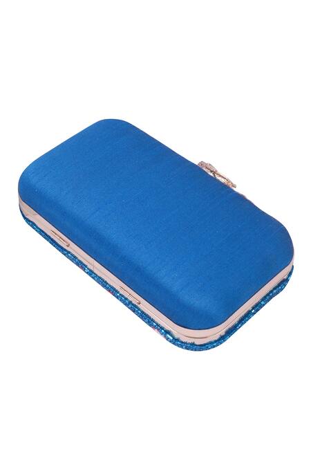 Buy_Nazaakat By Samara Singh_Blue Beads, Embroidery Beaded Bird And Floral Clutch_Online_at_Aza_Fashions